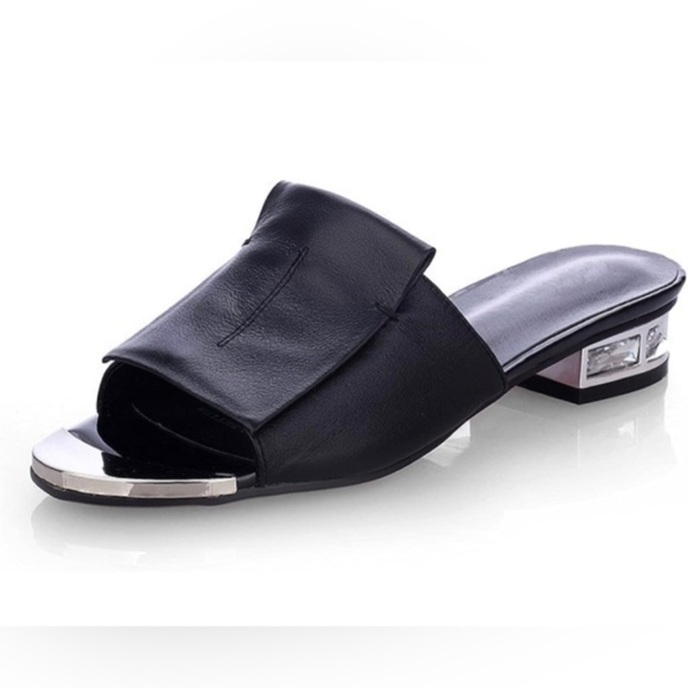 NEW Black Sandal Slides w/ Crystal Heels Size 9